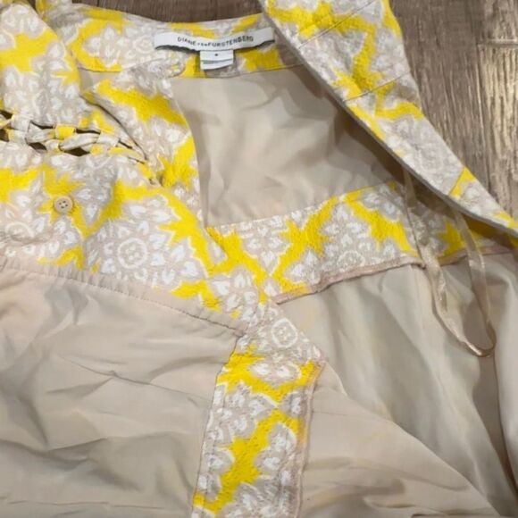 Diane Von Furstenberg Women's Luxe Lace Up Henna Diamonds Dress Yellow Size 6 - Picture 12 of 16